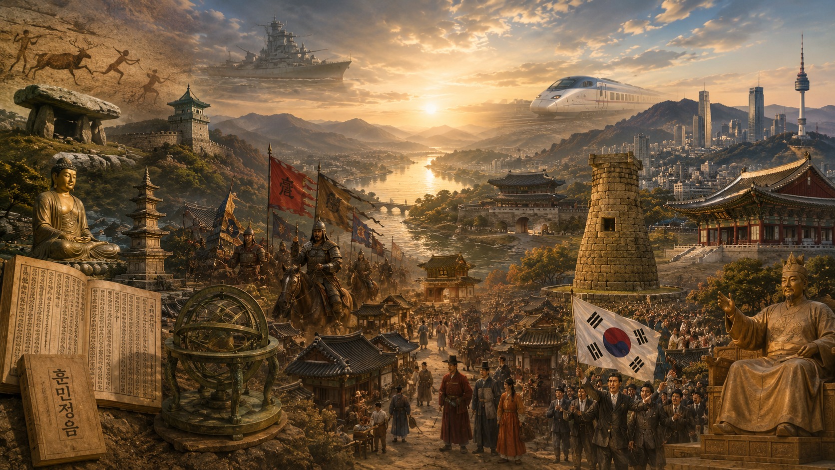 한국사의 시대 흐름을 표현한 메인 배경
